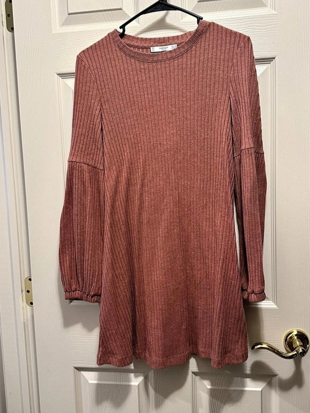 Mango Ribbed Long Sleeve Mini Dress in Pink Size XS